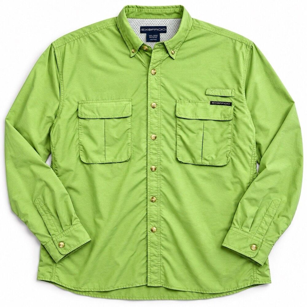 ExOfficio Air Strip Long Sleeve Shirt Men's 2XL Green Vented Fishing Travel